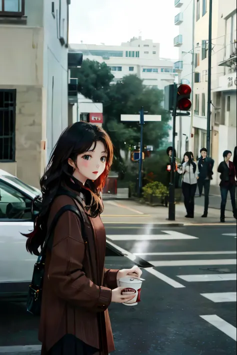 araf woman crossing the road holding a cup of coffee, a young asian woman, still from live-action movies, still in the movie, le...