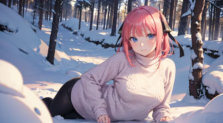 Nino Nakano,Pose sexy,Dressed in sweater,bosque nieve