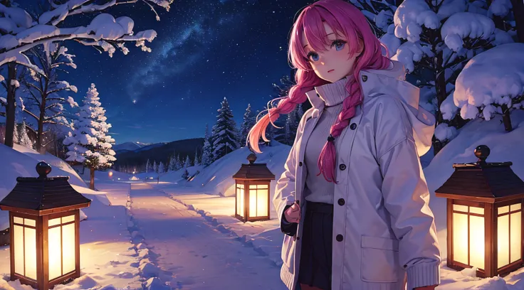 Mitsuri Kanroji,clothes with sweater,bosque nieve noche