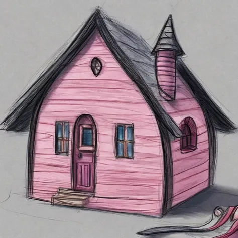 sketch Hand-drawn Coraline pink house with boomerang nick underneath