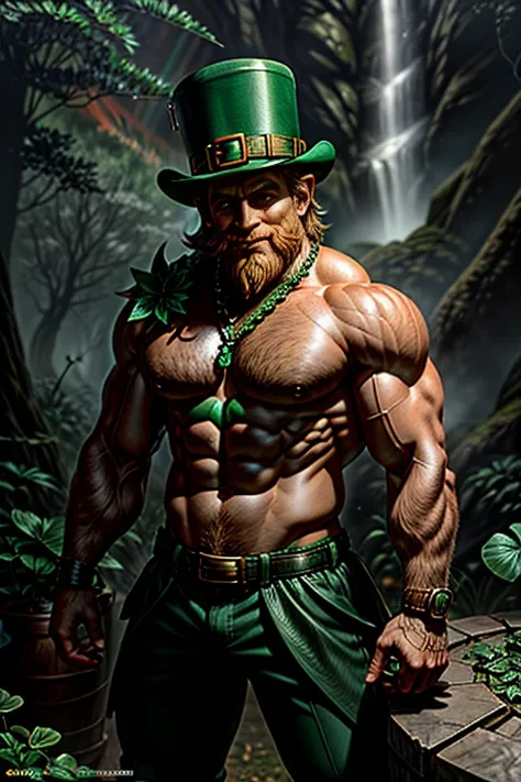 a portrait of a leprechaun belissimo, ((leprechun)) male face, (( without shirt)), (( looking for camera), (( man full body of 1...