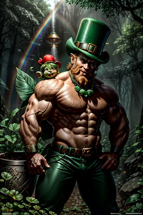 a portrait of a leprechaun belissimo, ((leprechun)) male face, (( without shirt)), (( looking for camera), (( man full body of 1...