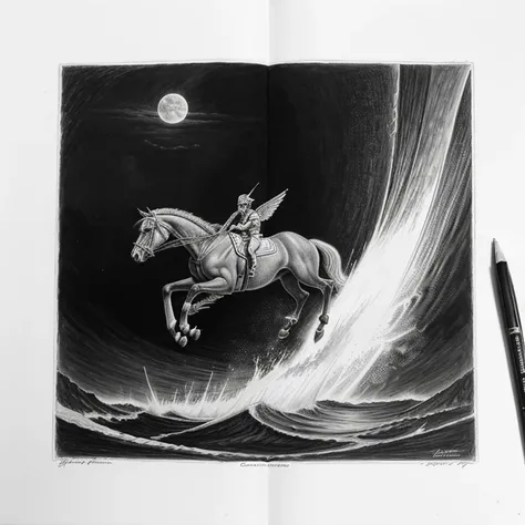 Black and white pencil drawing of the fall of phaeton