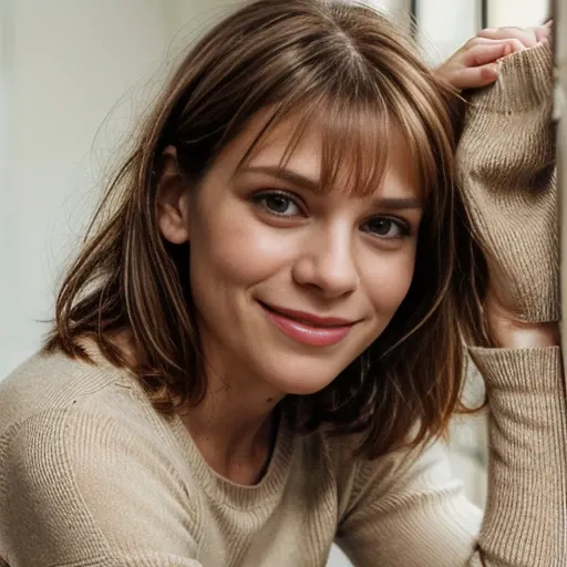 Middle-aged Claire danes (light brown hair with bangs), (bulbous nose) (large mouth), (wide smile), (Closed lips), (Claire Danes), (red socks), sexy, (full lips), (Big eyes) (crows feet) (Claire Danes) (50 year old), legs, (wide smile)