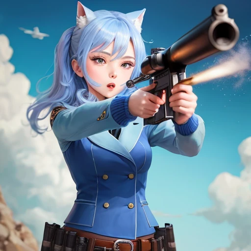 Blue colasho shooting a gun