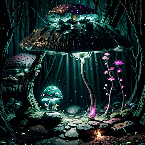 Bioluminescent Mushroom with giga_busty hobbit --ar 2:3