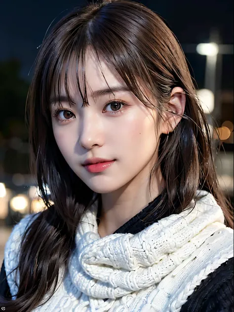 1 japanese girl,(Black sweater:1.4),(She wears a knitted snood around her neck to hide her chin..............:1.5), (Raw photo, Best Quality), (Realistic, Photorealsitic:1.4), masutepiece, extremely delicate and beautiful, Extremely detailed, 8k wallpaper,...