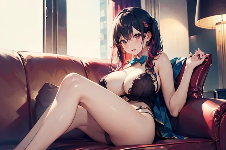 (((Sitting on a sofa in the lobby of a luxury hotel, legs wide open))), extremely detailed CG unified 8k wallpaper, (top-quality,High resolution,(Ultra high definition,4K), (超A high resolution,in 8K),masutepiece:1.2), (Perfect Anatomy,Anatomically accurate...