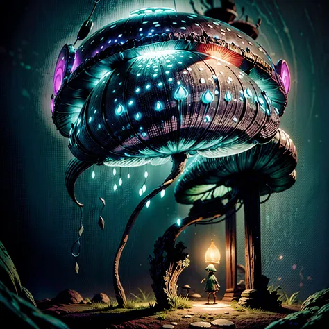 Bioluminescent Mushroom with giga_busty hobbit --ar 2:3