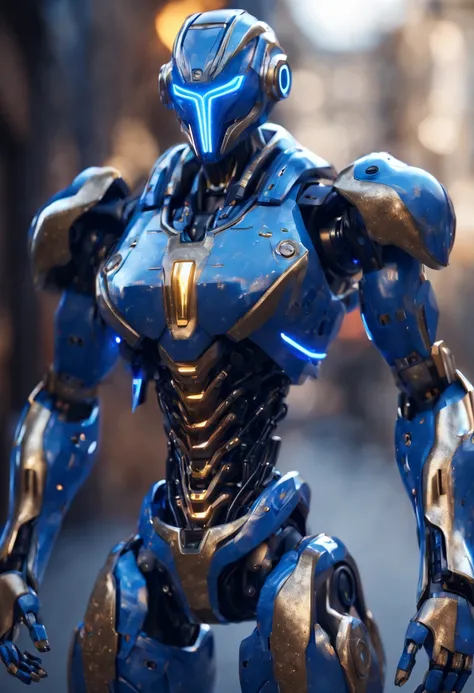 full body Crypto robot character with intricate blue wiring mask, fully frontal position with completely frontal position,3d octane render,unreal engine 5.2,cinematic light,pixar style