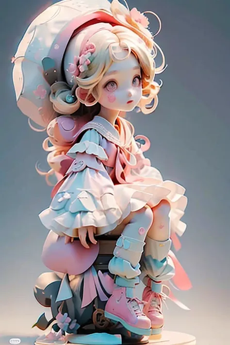 Yuko has wavy blonde hair, thin eyebrows, and pink eyeshadow. She wears a blue dress with floral patterns and pink lines, a white neckerchief, white, tri-layered sleeves, white pants, and pink wingtip shoes with light gray laces and soles. She also carries...