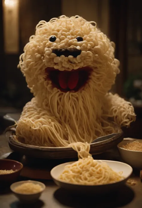 Japanese buckwheat noodles have become a monster by crossbreeding with Ascaris lumbricoides in a different odor. The gigantic buckwheat noodle monster is trying to wrap itself around nearby humans and strangle them to death. People flee,