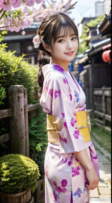 (pink kimono:1.2)、(kyo-yuzen:1.2)、(floral pattern in japanese style:1.0)、(furisode:1.5)、(japanese traditional classic pattern:1....