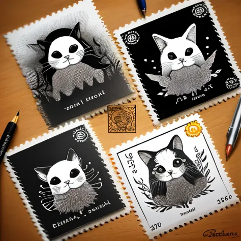 Generate different creative and personalized designs for exlibris stamps. Incluye elementos como libros, animales, y elementos literarios. Make sure each design is unique and reflects the personality of the book owner. Experiment with various art styles, b...