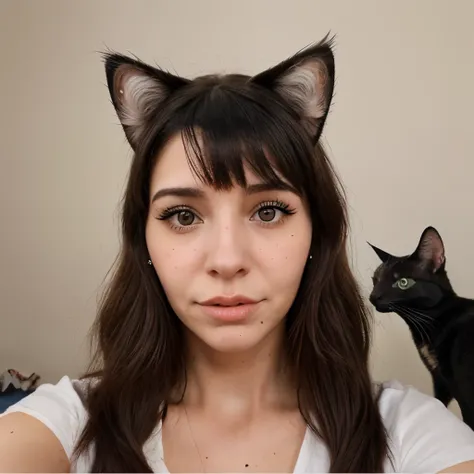 Una chica de cabello blaco y orejas de gato con gran trasero y una minifalda