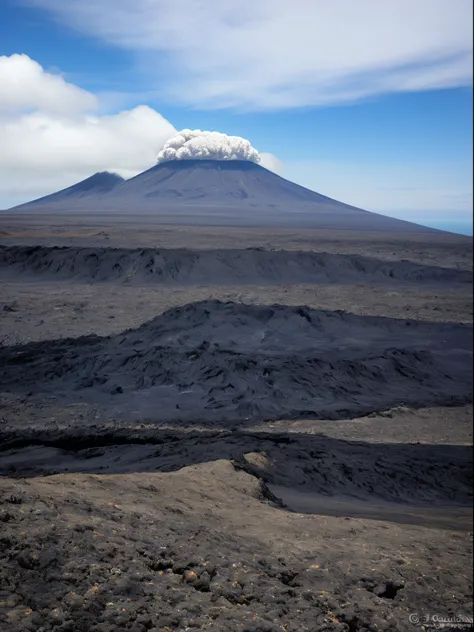 Volcano about to errupt, distant island