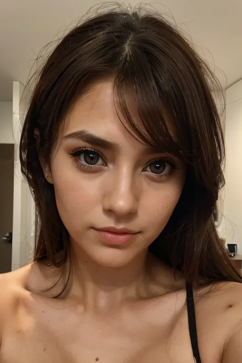 arafed woman fully , sexy girl with brown eyes, ultra realistic, meticulously detailed,  brown hair and large eyes, selfie of a young woman,  natural makeup, looking directly at the camera, face with artgram, subtle makeup,