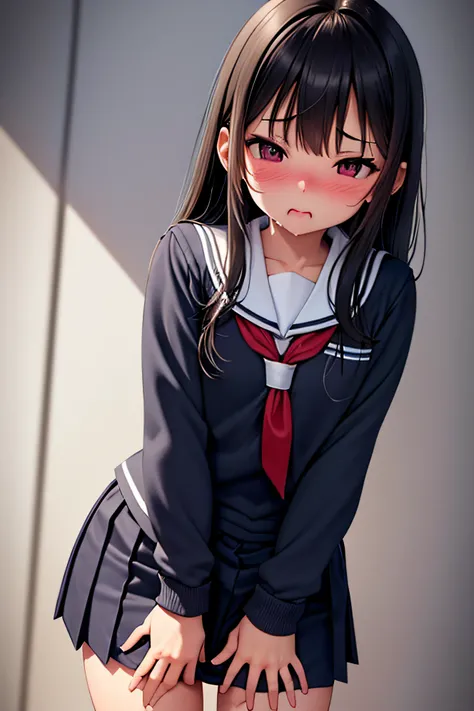 superfine illustration, Perfect Anatomy, Best Quality, Hires, amazing shading, Beautiful skin, 1 little girl, nose blush, Saliva, Ecstasy,  Close eyes, ,School Uniforms , Full body, SEX, Yor, touches crotch, (Rubbing the crotch with your hands:1.2),  sugge...