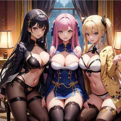 harem、Multiple girls are depicted、Colossal tits、top-quality、masterpiece、超高分辨率、long、beuaty girl、ssmile、Excellent style、校服、blazer jacket