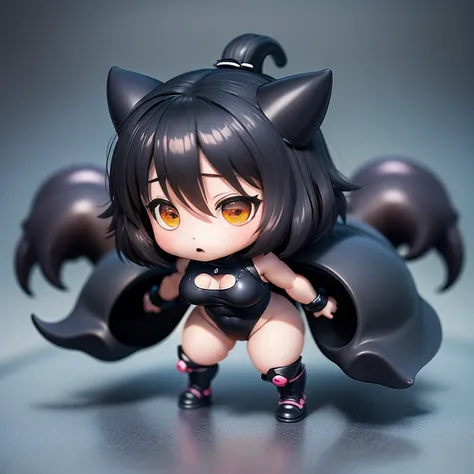 Super deformed chibi black gal big breasts leotard, tentacle bound body