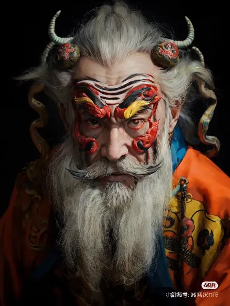 with a long beard、with a goatee、Arafad man wearing mask, Inspired by Hu Zaobin, inspired by Wu Daozi, chinese artist, Inspired by Chunguang Zhaibeizhou, Tengu mask, kabuki makeup, classic kabuki, Portrait shooting, oriental face, Inspired by algae, inspire...