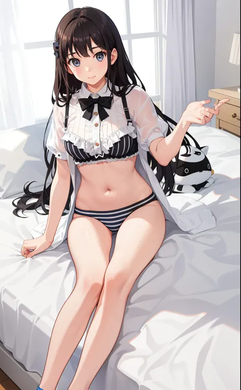 1girl in、AS-Adult、Underwear、Cute underwear、Striped、（Portrait from the knee up）、