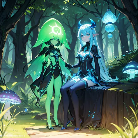 Bioluminescent Mushroom with giga_busty elf  --ar 2:3 --auto