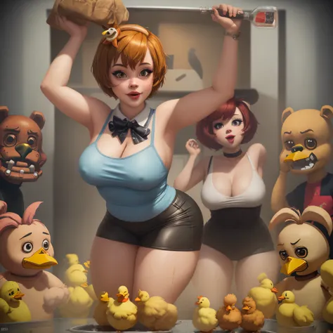 Chick from fnaf, extra thick, covered in oil, twerking