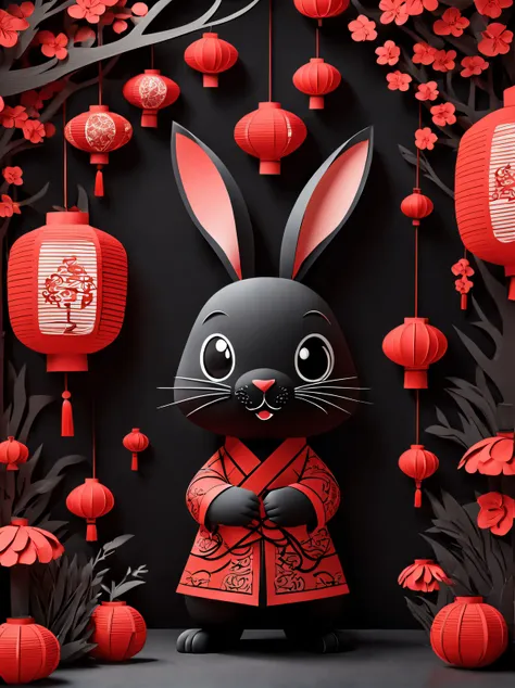 （product design），（item design），（red lanterns,designs），cute anthropomorphic rabbit-shaped red lantern, background with：the color ...