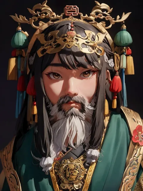 One with a beard、Close-up of man wearing colorful mask, chinese artist, oriental face, Inspired by Hu Zaobin,chineseidol, Chinese heritage, Chinese samurai, Chinese mythology, Chinese, In line with ancient Chinese aesthetics, There are complex patterns on ...