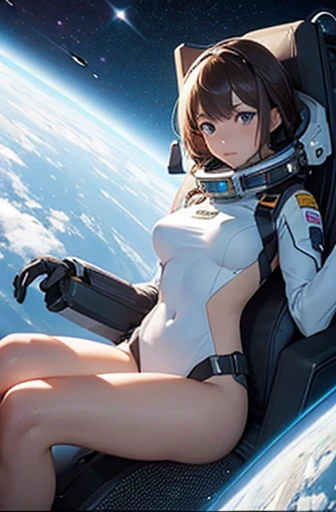 1 girl, in space, suit, , perfect body, medium breasts, beautiful face, beautiful eyes, floating, masterpiece, high quality