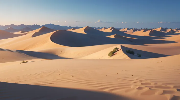 (illustrations : 1.0), photorealistic lighting, hd detail, 夏天, desert, sand, daytime, dead wood,