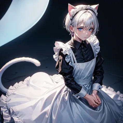 Simon "Ghost" Riley from Call of Duty wearing a maid dress and cat ears