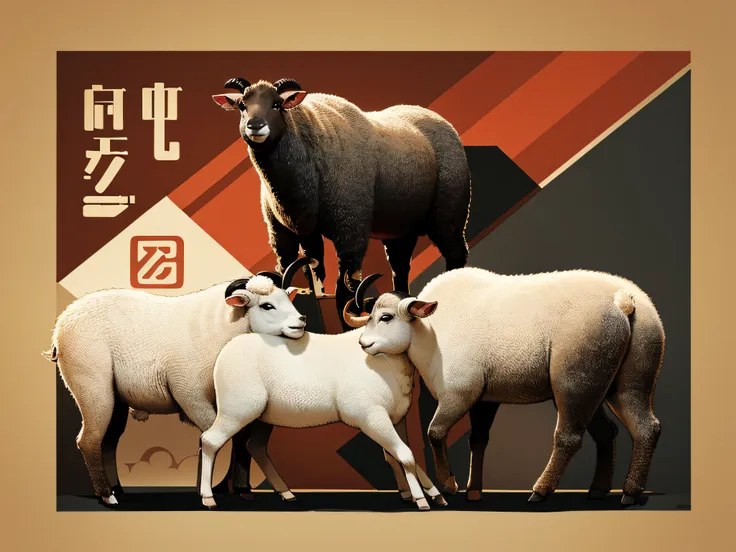 packaging design focuses on meat products，line design with mongolian sheep.，mongolian elements，linear poster