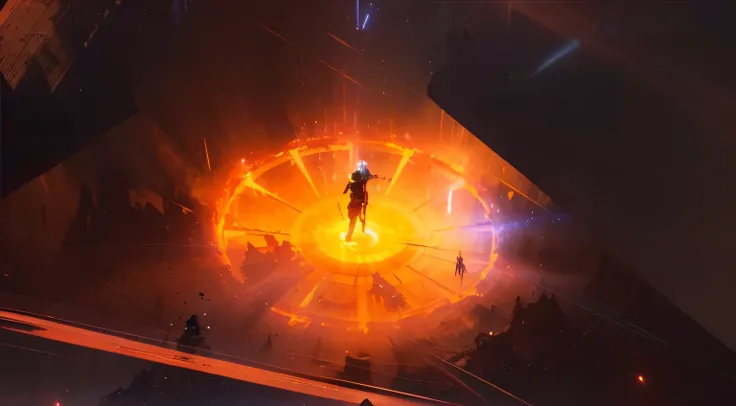 Animated scene of a man standing in a bright Martian vortex, concept art magical highlight, sergey kolesov concept art, There are burning sparks in the middle of the screen, concept-art | Raz, magical concept art, epic digital concept art, dramatic concept...