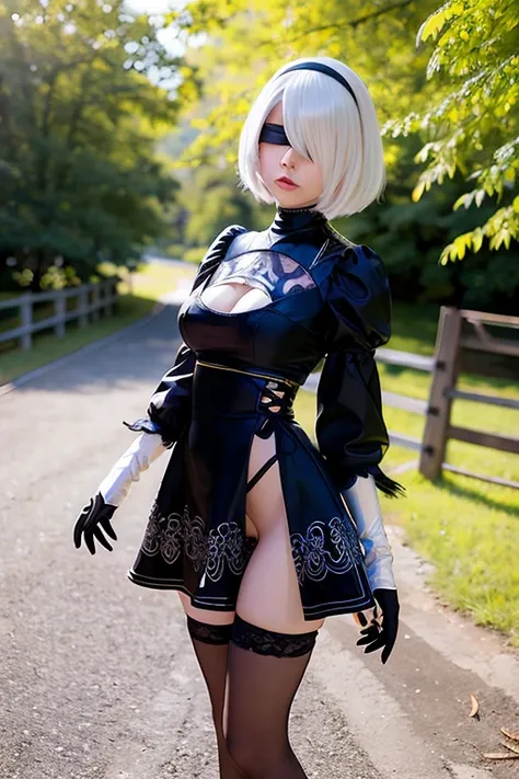 full body paparazzi shot of SCANTILY CLAD GIRL, (8K, RAW photo, best quality, masterpiece:1.2), (realistic, photo-realistic:1.37), ultra-detailed, ultra high res, masterpiece, best quality, 1girl,cowboy shot, street, yorha2b,detailed background, 2bcosplay,...