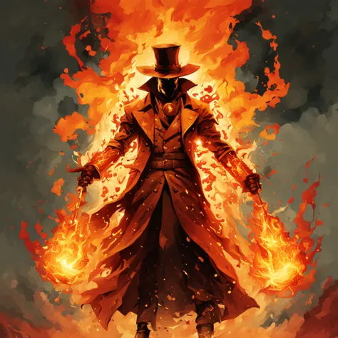 The guard was engulfed in a cloud of destructive  flame mage attack, in Rorschach art stye