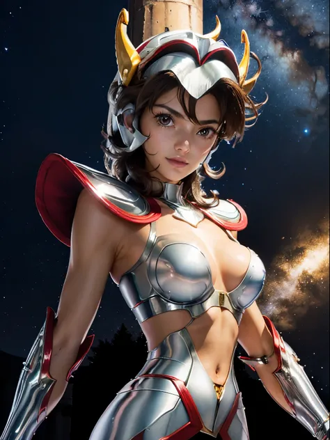 masterpiece, best quality, ultra high res, realistic skin texture,silver armor, armature, (photorealistic:1.4), high resolution, raw photo, 1 girl, shiny skin, (detail skin:1.2), realistic skin texture, best lighting, wearing red panty, (perfect breast:1.3...