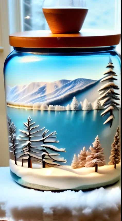 corner of the house，On the table，Real photos of winter in a bottle