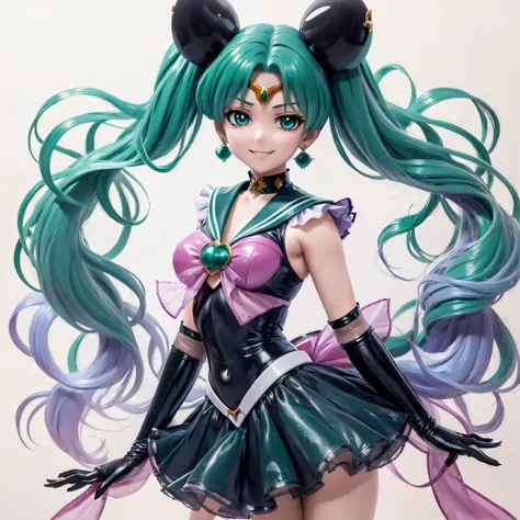 sailor neptune of the fallen. female solo. aqua color hair. brainwashed eyes. a black mask that hides the eyes. evil costume. ne...