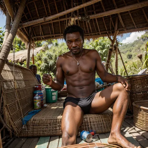 Man in papua new guinea buying new fishing rod