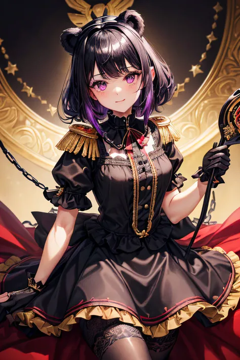 ((worst quality, low-quality)), ((a closeup)), ((Bear-eared Kenomi Girl:1.4)), ((Black hair berry berry short,Purple inner color)), (Beautiful purple eyes:1.3), plump shiny lips, Beautiful clear eyes, (The best smile), Spoken Heart, (perfect hand:1.3), (Bl...