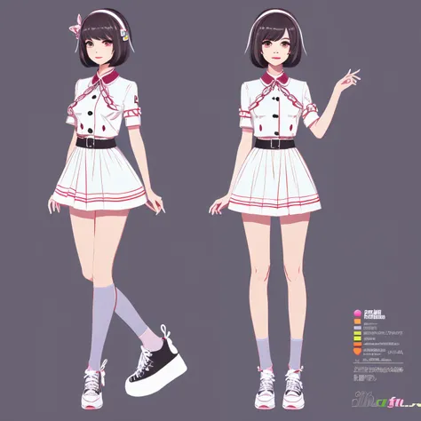 full body illustration　kawaii　girl with　bob