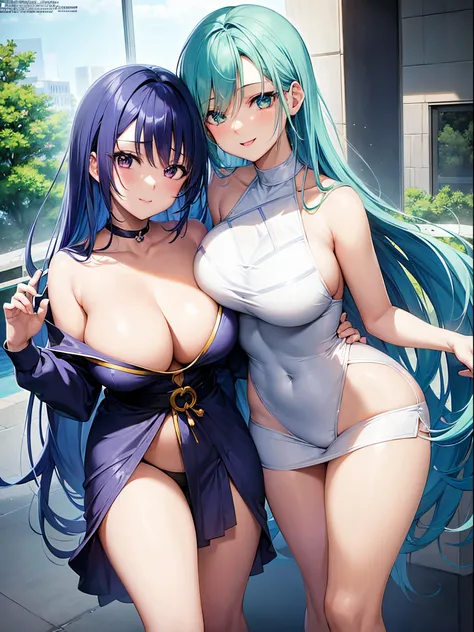 anime girl with blue hair and big breast posing for the camera, seductive anime girl, attractive anime girl, anime best girl, marin kitagawa fanart, beautiful alluring anime woman, oppai, teasing smile, anime visual of a cute girl, beautiful anime girl, be...