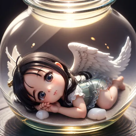 ​masterpiece、top-quality、ultra-detailliert、(A small chibi angel in a transparent glass bottle:1.2).。Prayer Pose、8K