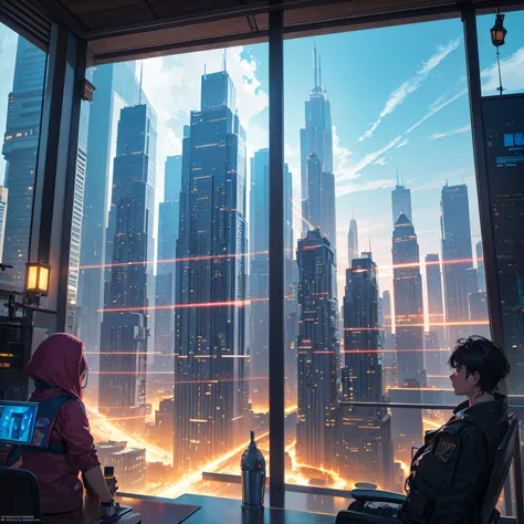 (The city of Coruscant from Star Wars as designed by Doug Chiang), futuristic fantasy city with immense buildings of technological design (que forman una avenida infinita), edificios compactor no difuminados con aspecto metalico, luces en ventanas en edifi...