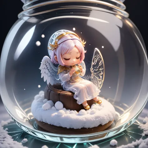 ​masterpiece、top-quality、ultra-detailliert、((little chibi angel in a transparent glass bottle:1.2),Prayer Pose、snowfall:1.1))8K