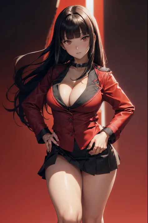 (masutepiece, Best Quality, Ultra-detailed, in 8K, Wallpaper, Photorealistic), (medium shot), Beautiful Girl, Perfect hands, Perfect Anatomy, Large cleavage, ((Anime Girl - Yumeko Jabami)), ((For wearing the standard uniform provided to female students of ...