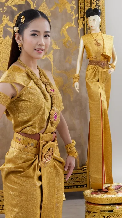 (best quality,4k,8k,highres,masterpiece:1.2),ultra-detailed,(realistic,photorealistic,photo-realistic:1.37),Thai traditions costumes,beautiful detailed eyes,beautiful detailed lips,extremely detailed eyes and face,longeyelashes,1girl,traditional dance,elab...