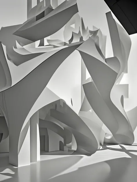 Black and white architectural art light and shadow structure three-dimensional structure reorganization artistic expression